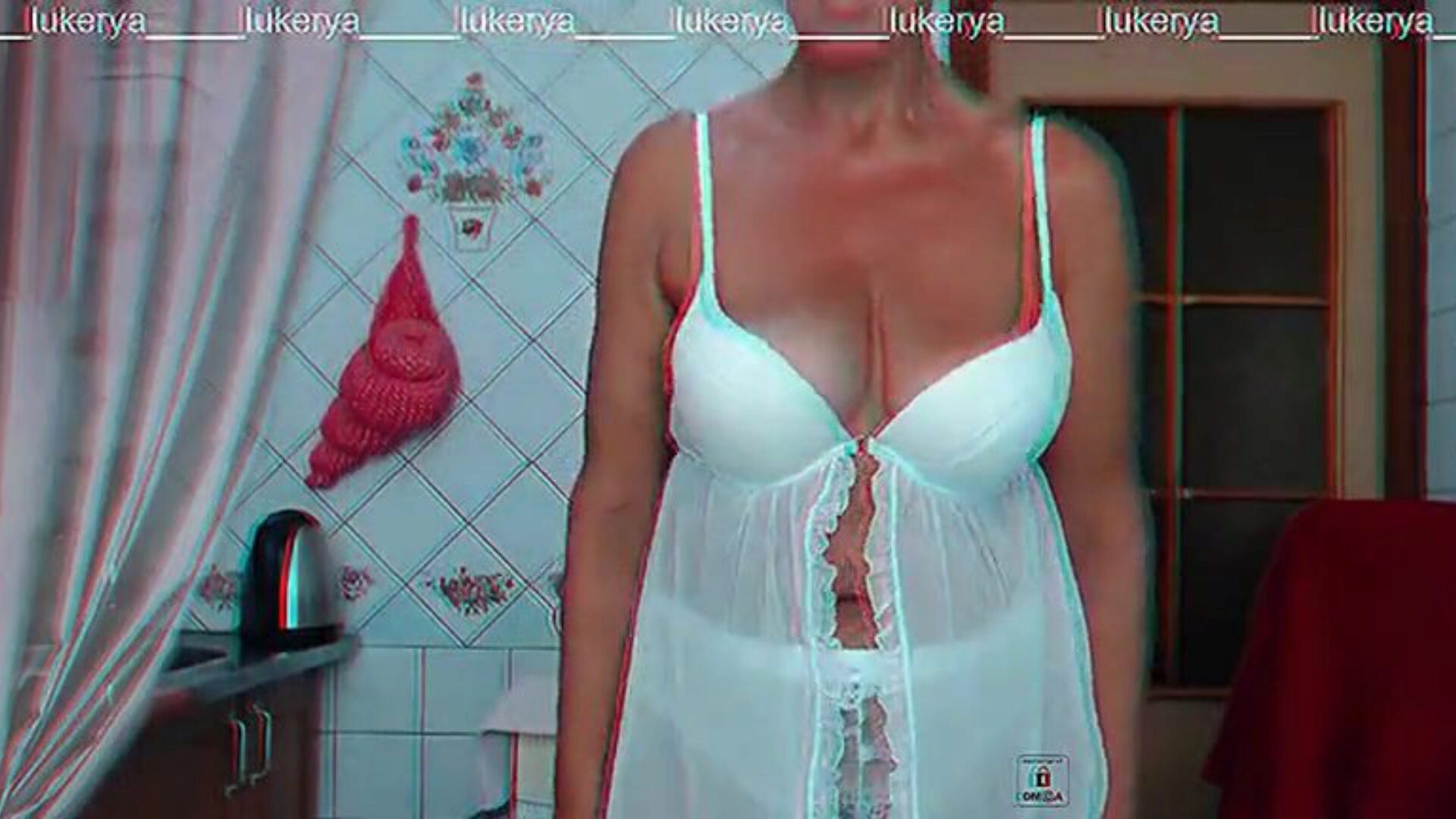 Lukerya in the kitchen in semi-transparent milky linen In transparent white lingerie bouncing with all-natural melons and a wiggling large hot butt impressive perky Lukerya swallows some other bowl of coffee in the kitchen.